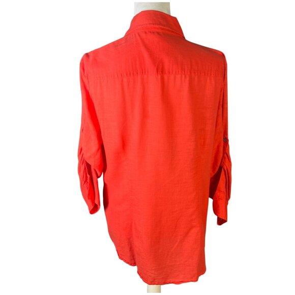 Chaus Sport Red Button-Up Shirt With 3/4 Roll Tab Sleeves & Chest Pocket size L - Picture 5 of 7